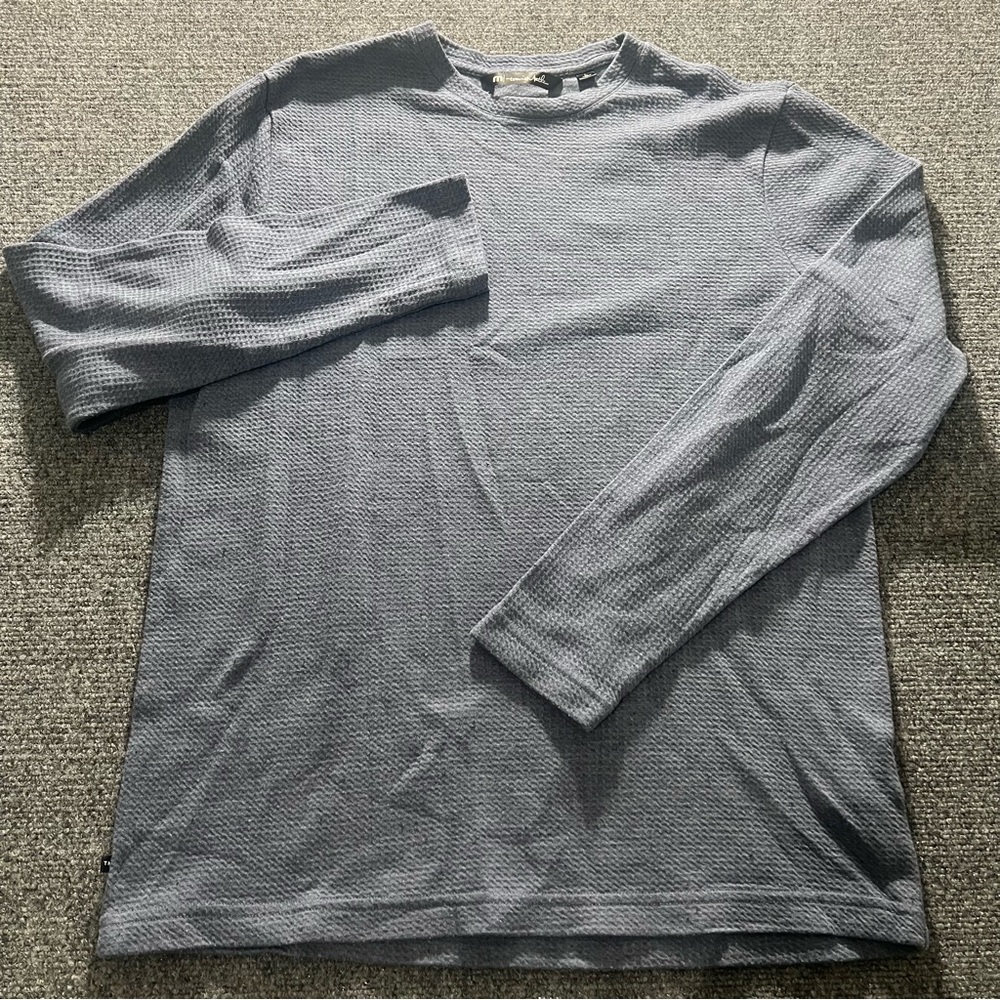 Travis Mathew Cloud Waffle Crewneck Tee Shirt Size L Blue Gray Textured Knit